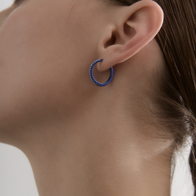 Blue hoop earrings with white crystals