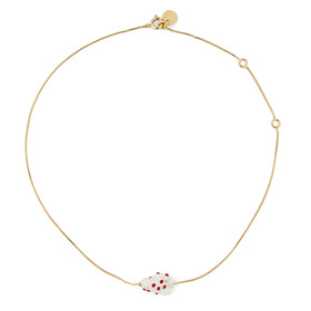Gold necklace with white quartz and red crystals
