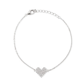 Silver bracelet with a heart made of cubic zirconia beads