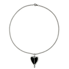 Stained glass black heart pendant on a silver-plated chain