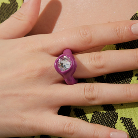 Purple polymer clay ring with a large rhinestone