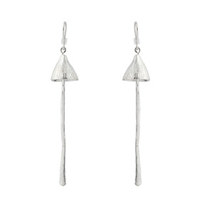 Long mushroom earrings made of white brass