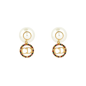 Dior earrings with beads and logo decorated with black crystals