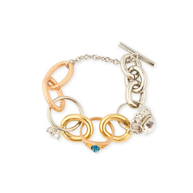 Bicolor chain bracelet with ring pendants