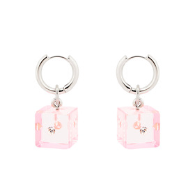 Earrings with pink cubes and crystals