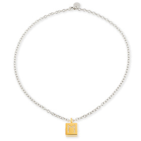 Golden cube pendant necklace with crystal engraving