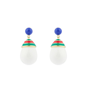 Small golden earrings with white enamel and multicolored top