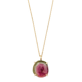 Emotion necklace in 18 carats yellow gold 750/000 and tourmaline watermelon