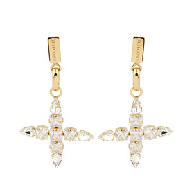 Gold earrings with large zircon crosses