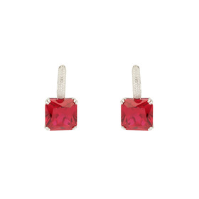 Silver earrings with red crystal pendants