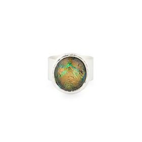 Ring with dichroic glass yellow-green