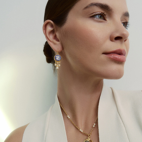 Gold-plated Cicilia earrings with mosaic and pearls