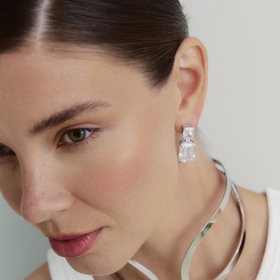 Silver earrings with white zirconium pendants