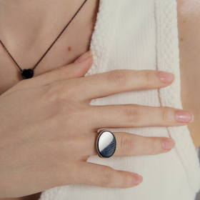 Silver signet ring with black agate
