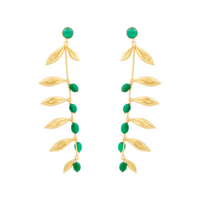 Gold-plated DAUN earrings with green stones