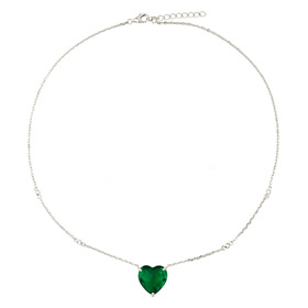 Silver necklace with a green heart pendant