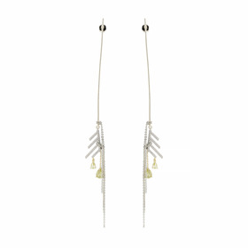 Gold-plated long earrings with chains and lemon cubic zirconia