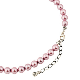 A necklace made of pink pearls and 5 pendants made of crystal, tiger's eye and glass. 43-47 cm