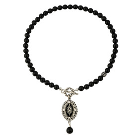 Black onyx necklace with vintage glass pendant