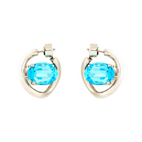 Silver earrings with blue-green crystals