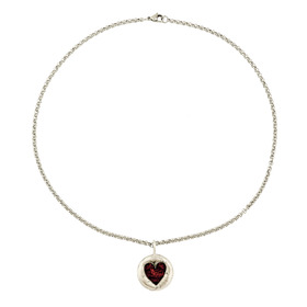 silver plated chain with round heart-shaped pendant
