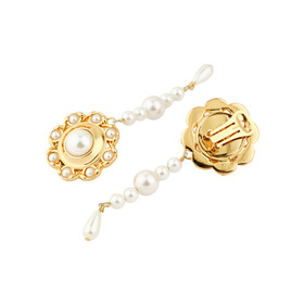 Round gold-plated clips with pearl pendants
