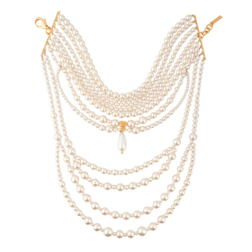 Layered gold-plated pearl necklace with a small drop in the center