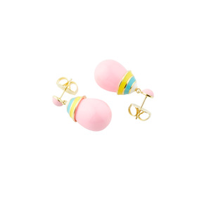 Small golden earrings with delicate pink enamel and multicolored top