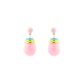 Small golden earrings with delicate pink enamel and multicolored top
