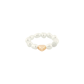 Natural pearl ring with golden heart