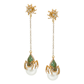 earrings with spider pendants and pearls Ragno Art Nouveau
