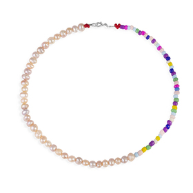 mother-of-pearl necklace with multicolored beads