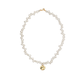 Pearl necklace with gold medallion