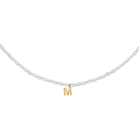 Pearl necklace with gilded letter M