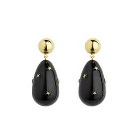 Gold-plated earrings with black drop pendants and stars