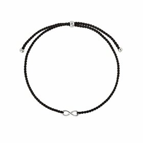 silver infinity bracelet on a black thread