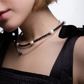 Necklace made of volcanic beads and pearls
