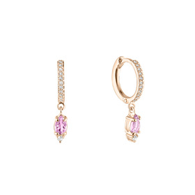 Rose gold-plated silver earrings with pink tourmaline ear pendants and white topaz pavé