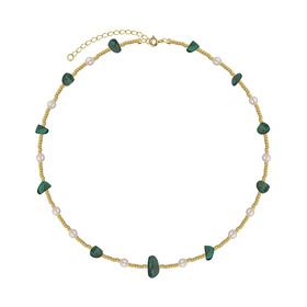 gold-plated necklace with pearls and malachite