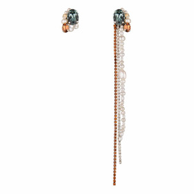 asymmetric earrings with pearls, topaz and crystals