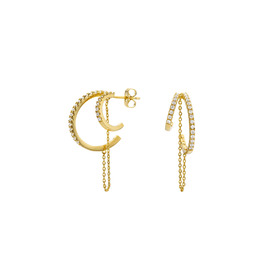 Gold-plated Double Ring Earrings with Fifth Avenue Crystals