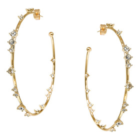gold-plated white stone hoop earrings