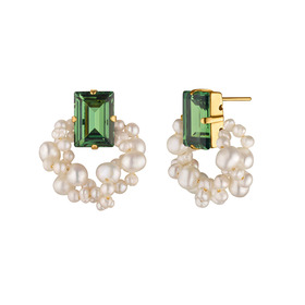 Gold-plated Earrings with crystals and pearls Step Cut Pearl Erinite