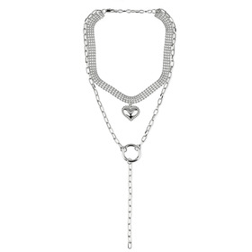 Silver wide choker with heart and chain