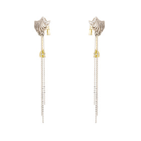 Earrings with chains and lemon cubic zirconia
