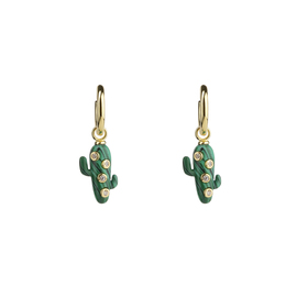 small gold-plated silver earrings with malachite cactus pendants with crystals