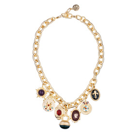 Gold-plated Donna necklace with multicolored inlaid glass pendants