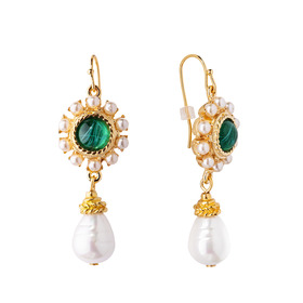 Gold-plated Octavia earrings with Czech glass insert and pearl pendant
