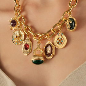 Gold-plated Donna necklace with multicolored inlaid glass pendants