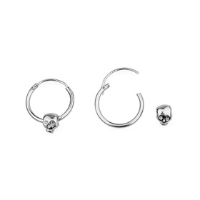 Ring earrings made of silver with a skull